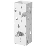 SONGMICS Suport metalic pentru umbrele, cu carlige si tava de picurare, 16x16x49cm, alb