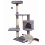 (R) Ansamblu de joaca pentru pisici, cu loc pentru zgariat, ascunzatoare, culcus, minge, 39x39x110cm, gri