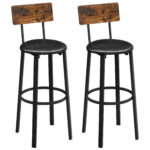 VASAGLE Set 2 scaune de bar cu spatar din PAL, sezut moale tapitat, 39x100x76cm, maro rustic si negru