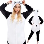 Pijama tip salopeta pentru adulti, model Panda, marime S