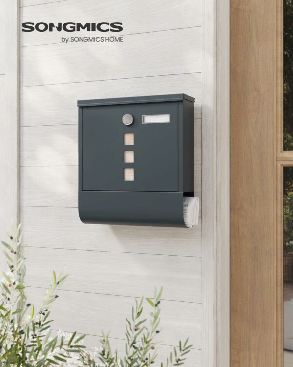 SONGMICS Cutie postala de exterior, pentru gard sau perete, din otel zincat, cu incuietoare, 31x10x34cm, gri - imagine 2