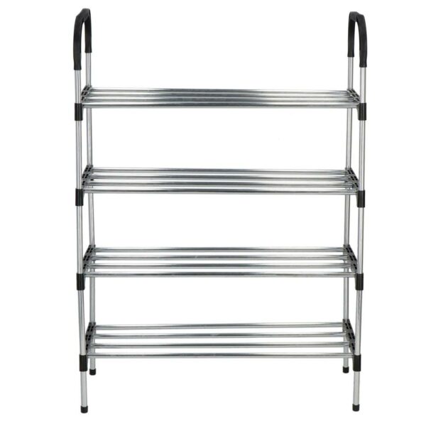Suport pentru pantofi, 4 rafturi, cadru metalic, 84x28x60cm, negru si argintiu - imagine 3