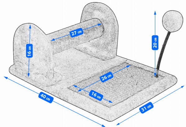 Ansamblu de joaca pentru pisici, cu loc pentru zgariat si minge, 40x31x20cm, gri - imagine 5