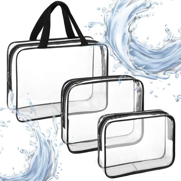 Set 3 genti organizatoare de calatorie cu fermoar, diverse dimensiuni, transparente - imagine 5