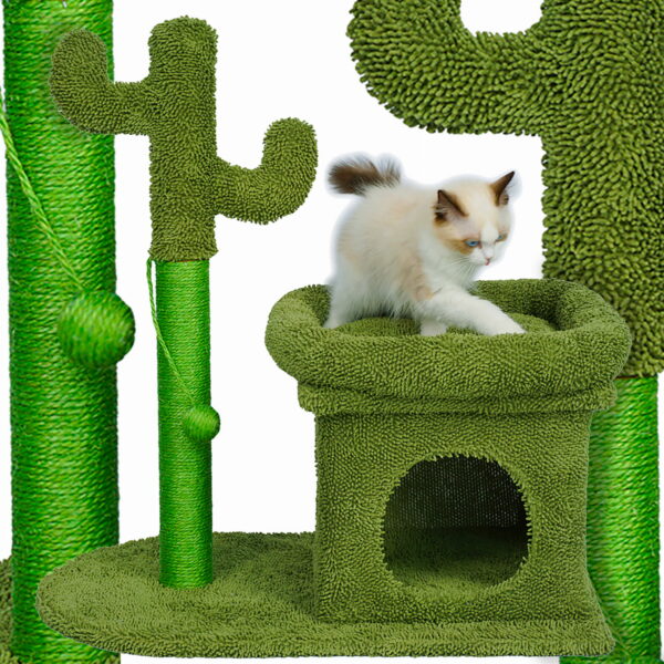 Ansamblu de joaca pentru pisici, model cactus, ascunzatoare, culcus, 63x40x72cm, verde - imagine 4