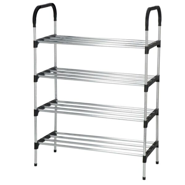 Suport pentru pantofi, 4 rafturi, cadru metalic, 84x28x60cm, negru si argintiu - imagine 6