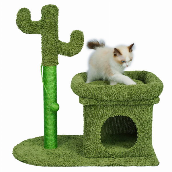 Ansamblu de joaca pentru pisici, model cactus, ascunzatoare, culcus, 63x40x72cm, verde - imagine 5