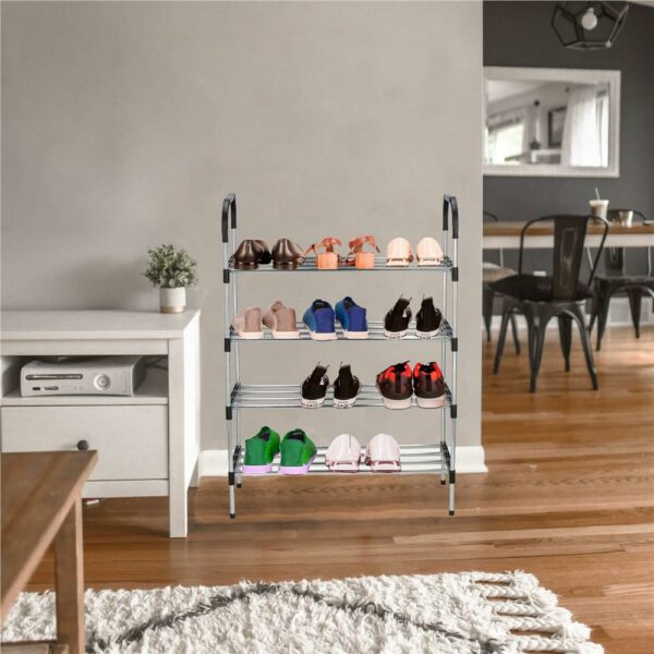 Suport pentru pantofi, 4 rafturi, cadru metalic, 84x28x60cm, negru si argintiu - imagine 7