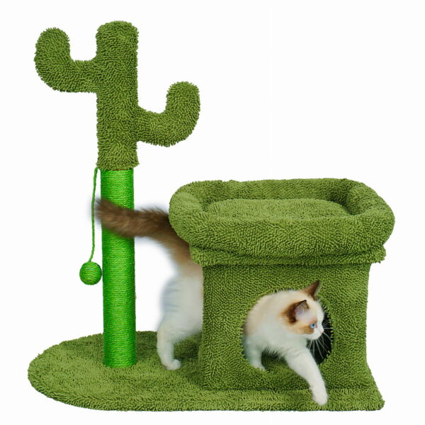 Ansamblu de joaca pentru pisici, model cactus, ascunzatoare, culcus, 63x40x72cm, verde - imagine 6