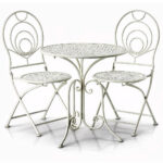 Set mobilier gradina metalic Linda, masa 60x60x70 cm si 2 scaune 39x39x94 cm, stil vintage, alb mat