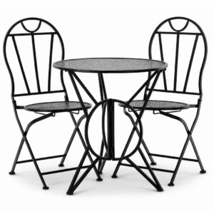 Set mobilier gradina metalic Susan, masa 60x60 cm si 2 scaune 50x40x94 cm, stil vintage, negru mat