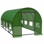 Sera de gradina, tip tunel cu cadru metalic, 200x450cm, verde, 9mp (ventilatie suplimentara)