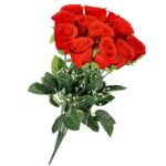 Buchet de flori artificiale din poliester, 12 fire trandafiri, 38cm, rosu