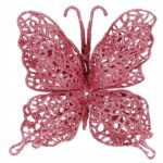 Set 10 ornamente pentru bradul de Craciun, Fluture cu sclipici, 16cm, roz