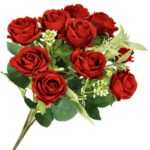 Buchet de flori artificiale din poliester, 10 fire trandafiri, 30cm, rosu