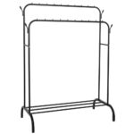 Suport pentru haine cu cadru metalic, cu sina dubla de agatat si carlige cuier, 55x110x146cm, negru