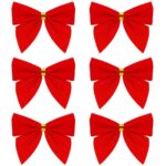 Set 6 ornamente pentru bradul de Craciun, fundita, 8cm, rosu