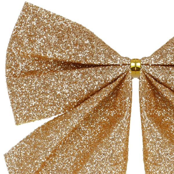 Set 6 ornamente pentru bradul de Craciun, fundita, 8cm, auriu - imagine 6