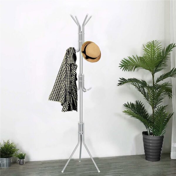 Cuier pentru haine, tip pom, cu 12 carlige, 173 cm, gri - imagine 9