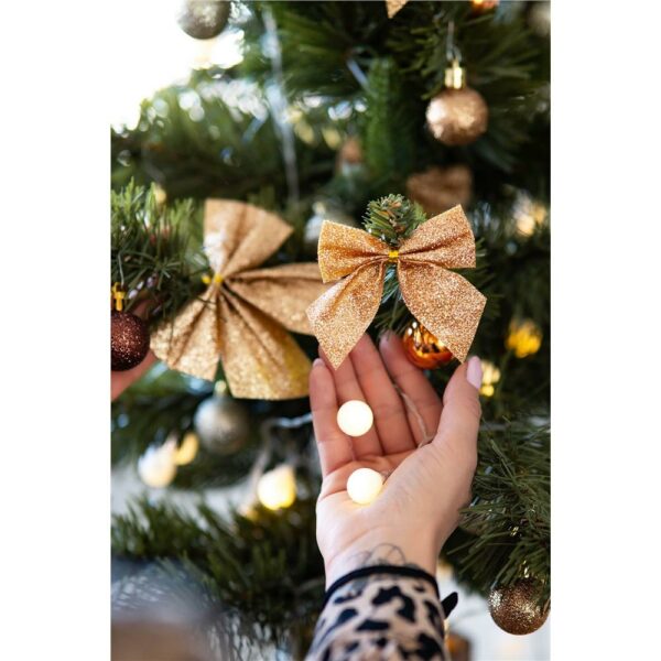 Set 6 ornamente pentru bradul de Craciun, fundita, 8cm, auriu - imagine 9