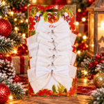 Set 6 ornamente pentru bradul de Craciun, fundita, 8 cm, alb