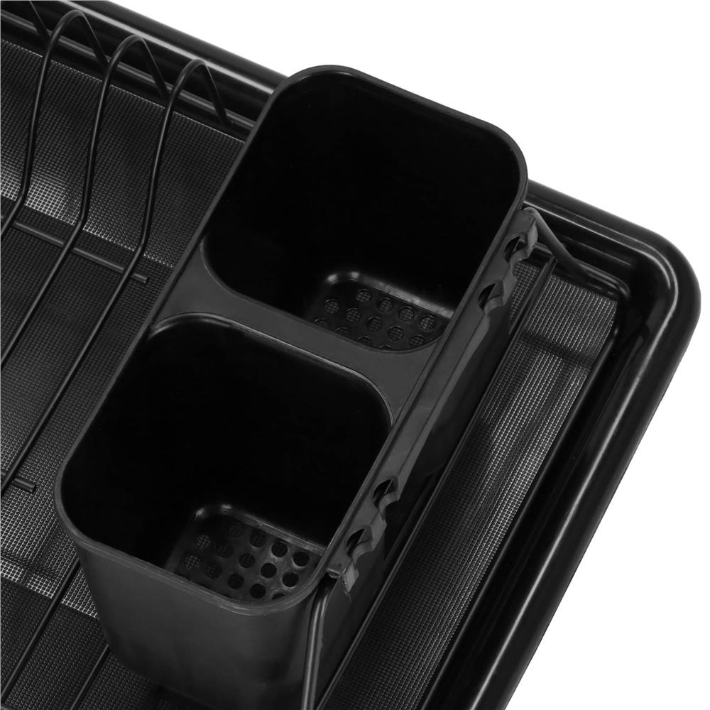 Uscator de vase metalic cu tava detasabila si suport tacamuri, 38x24x13 cm, negru - imagine 10