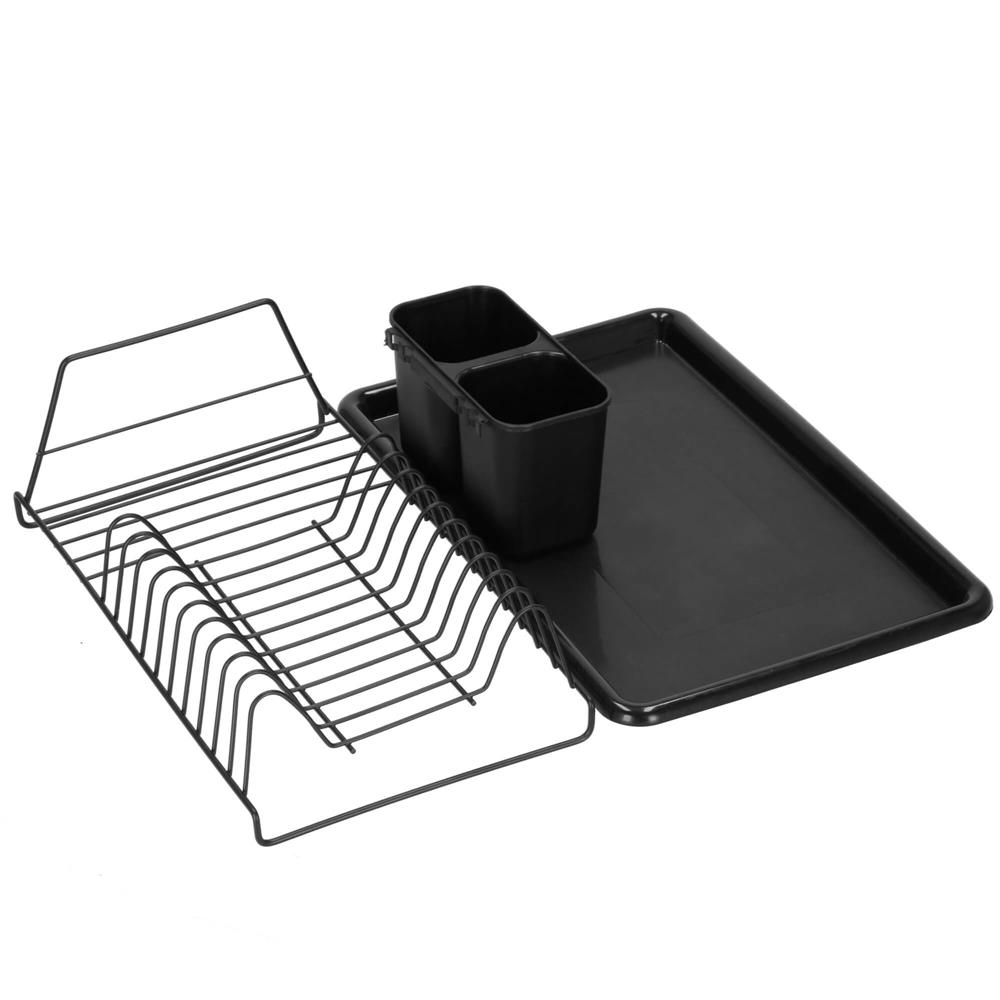 Uscator de vase metalic cu tava detasabila si suport tacamuri, 38x24x13 cm, negru - imagine 11