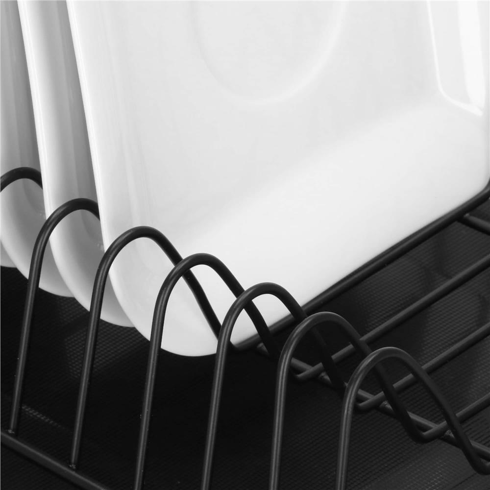 Uscator de vase metalic cu tava detasabila si suport tacamuri, 38x24x13 cm, negru - imagine 14
