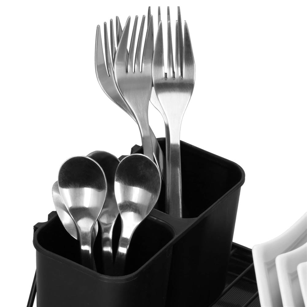 Uscator de vase metalic cu tava detasabila si suport tacamuri, 38x24x13 cm, negru - imagine 15