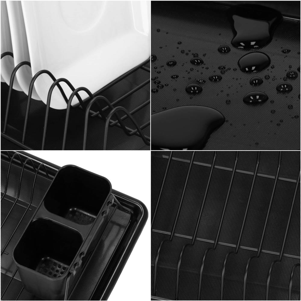 Uscator de vase metalic cu tava detasabila si suport tacamuri, 38x24x13 cm, negru - imagine 17
