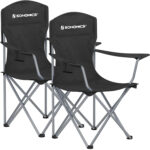 SONGMICS Set 2 scaune pliabile de camping sau pescuit, suport pahar, maxim 150kg, negru