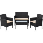 SONGMICS Set de mobilier pentru terasa sau balcon, din poliratan PE, masa, canapea si 2 scaune, negru