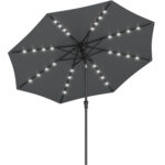 SONGMICS Umbrela de gradina, iluminare LED solara, cu manivela pentru deschidere, sistem inclinare, 300cm, gri