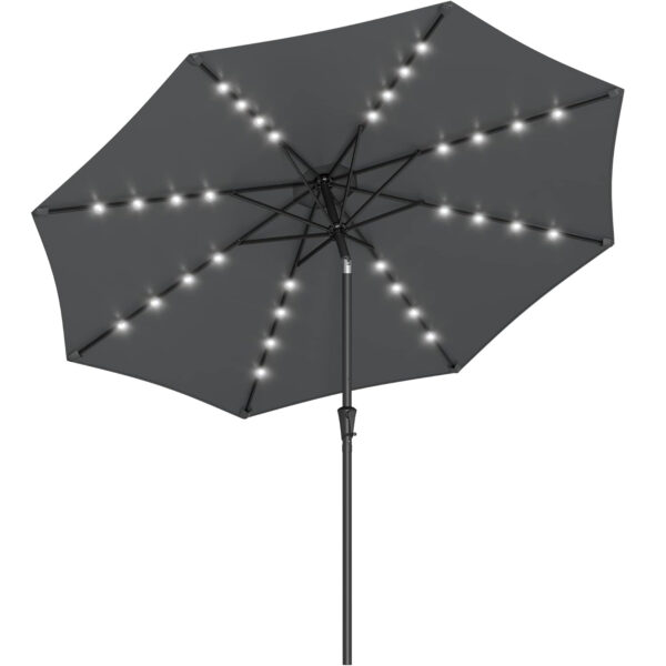 SONGMICS Umbrela de gradina, iluminare LED solara, cu manivela pentru deschidere, sistem inclinare, 300cm, gri