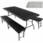 Set masa cu 2 banci pliabile tip valiza pentru gradina, camping, terase, 180x74x74cm, negru