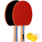Set 2 palete de ping pong, cu 3 mingi, 25x15cm, negru cu rosu
