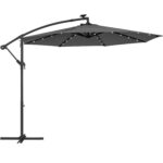 SONGMICS Umbrela de gradina cu brat lateral banana, 300cm, cu iluminare LED solara, gri