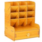 Organizator pentru birou, din lemn, cu 10 compartimente si sertar