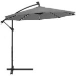 Umbrela de gradina cu brat lateral banana, iluminare LED, cu husa, 300cm, gri