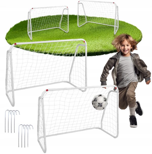 Set 2 porti de fotbal metalice, 96x124cm, profil 28mm, cu elemente de fixare - imagine 3