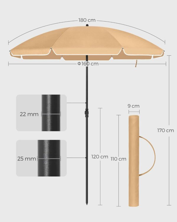 RESIGILAT: SONGMICS Umbrela terasa gradina sau plaja, cu inclinare, husa, diametru 160cm, taupe - imagine 6
