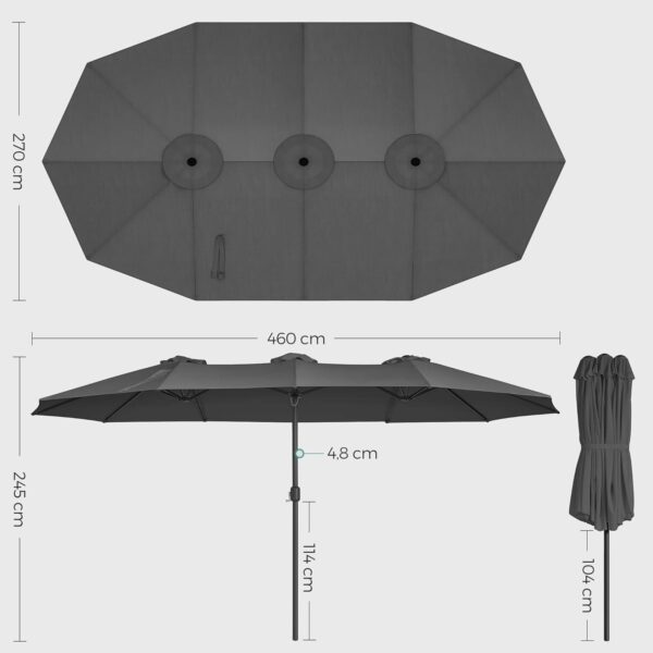 SONGMICS Umbrela de gradina dubla, cu manivela, 460 x 270 cm, gri - imagine 5