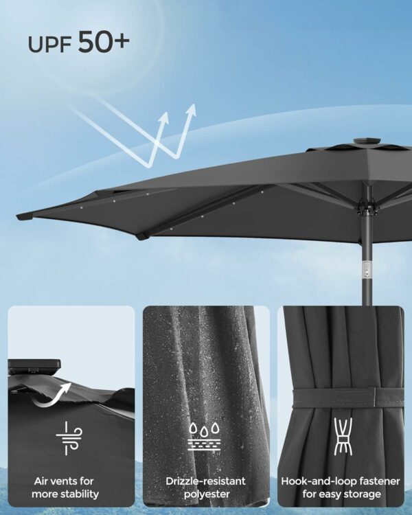 SONGMICS Umbrela de gradina, iluminare LED solara, cu manivela pentru deschidere, sistem inclinare, 300cm, gri - imagine 6