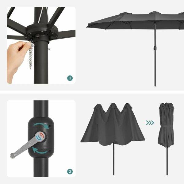 SONGMICS Umbrela de gradina dubla, cu manivela, 460 x 270 cm, gri - imagine 8