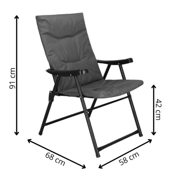 Scaun pliabil pentru terasa sau camping, sezut si spatar cu burete, maxim 120kg, gri - imagine 3