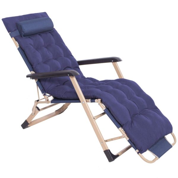 Sezlong metalic reglabil pe pozitii, cu perna si tetiera, 120kg, albastru - imagine 10