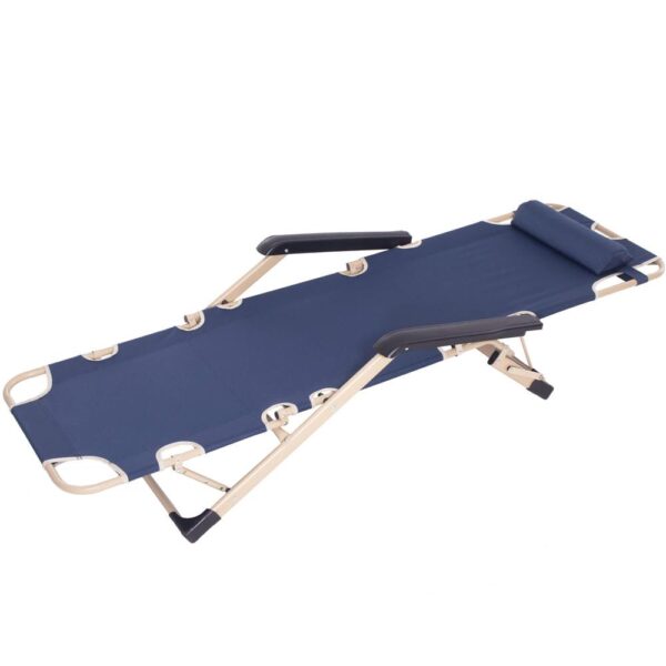 Sezlong metalic reglabil pe pozitii, cu perna si tetiera, 120kg, albastru - imagine 18