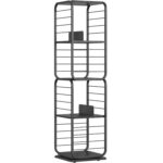 VASAGLE Biblioteca rotativa 360 grade, cadru metalic, cu 5 polite MDF, 43x43x158cm, negru
