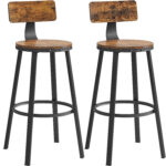 VASAGLE Set de 2 scaune de bar inalte cu spatar, cadru din otel, industrial, 54x99cm, maro rustic