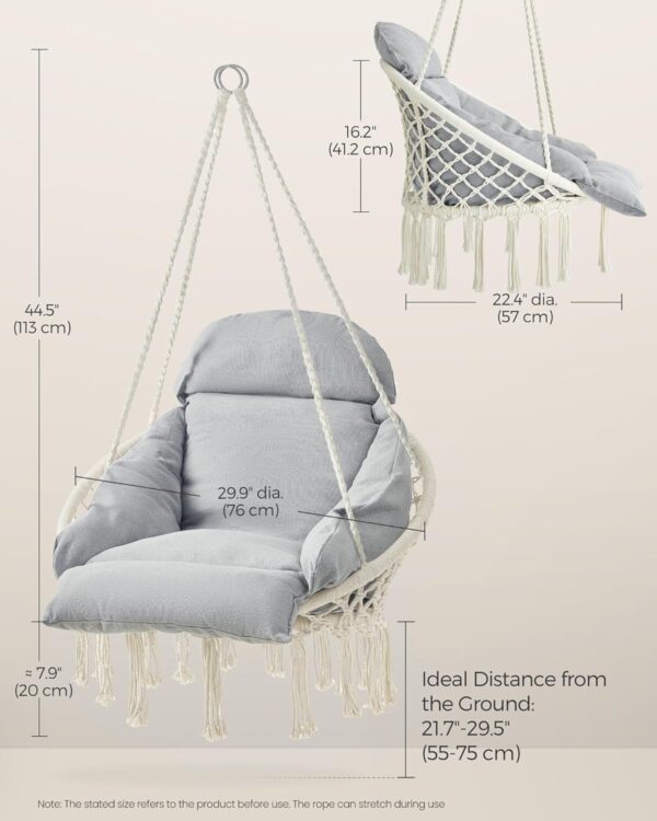 SONGMICS Scaun rotund tip leagan suspendat cu perna, pentru casa sau gradina, gri - imagine 2